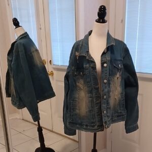 Blue Distressed Denim Jacket - Size 22